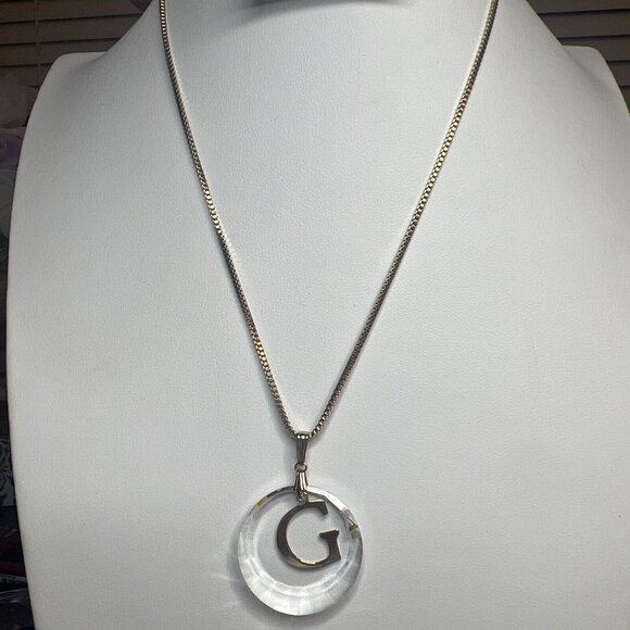 VTG Signed Biagi Gold Tone Necklace Letter G Cristal INITIAL & 16 in. Chain - Picture 1 of 4